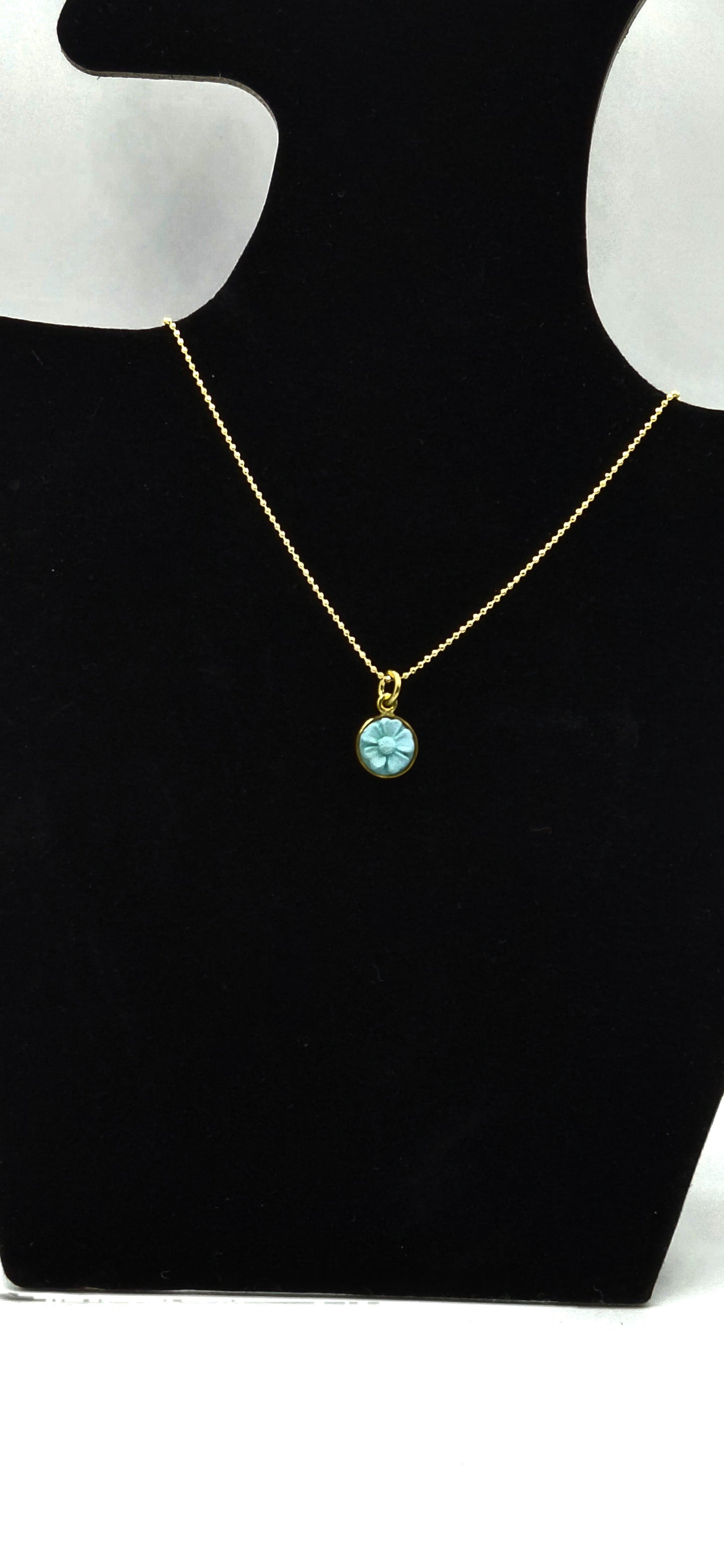 CIONDOLO CAMMEO "FIORE PASTA DI TURCHESE " IN ARGENTO 925 DORATO