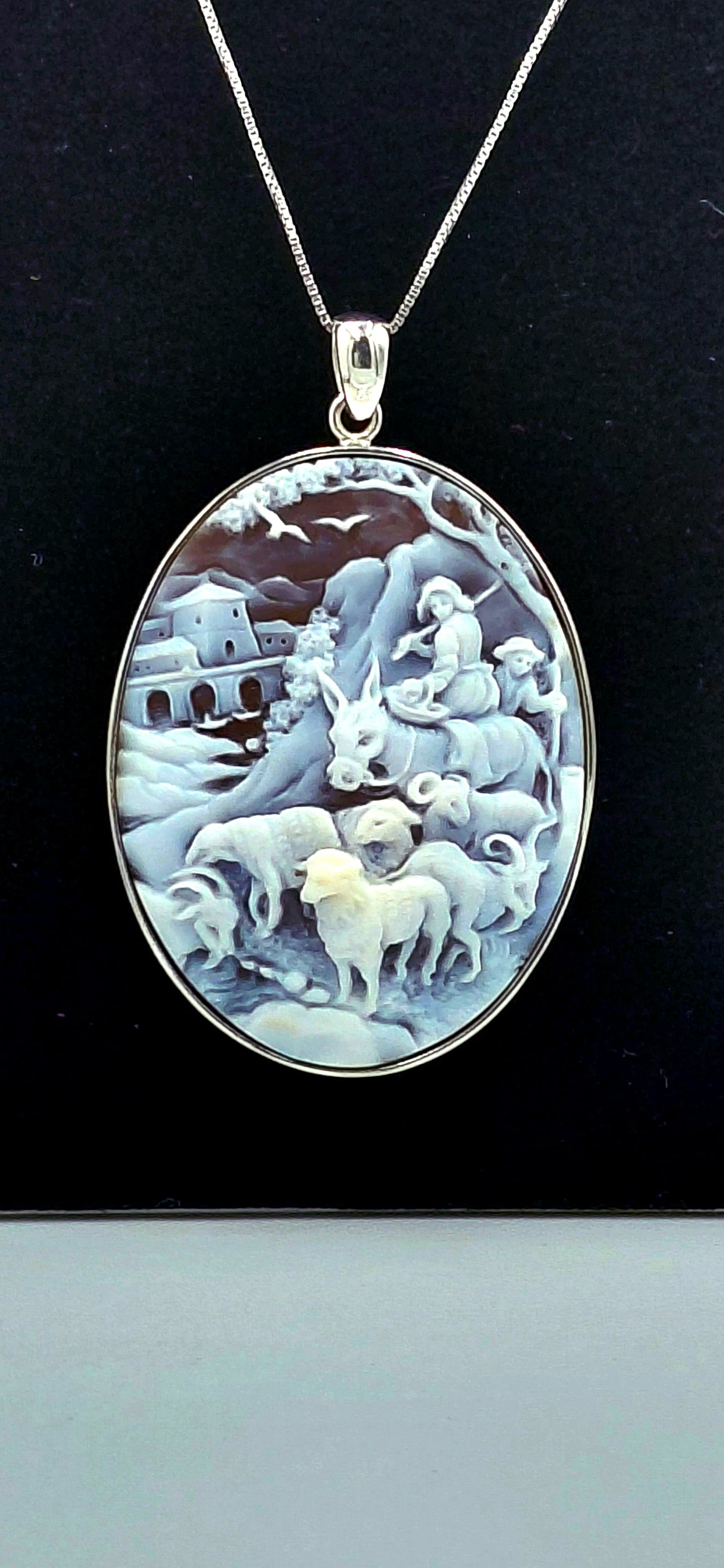 CIONDOLO CAMMEO " SCENA PASTORALE " IN ARGENTO 925