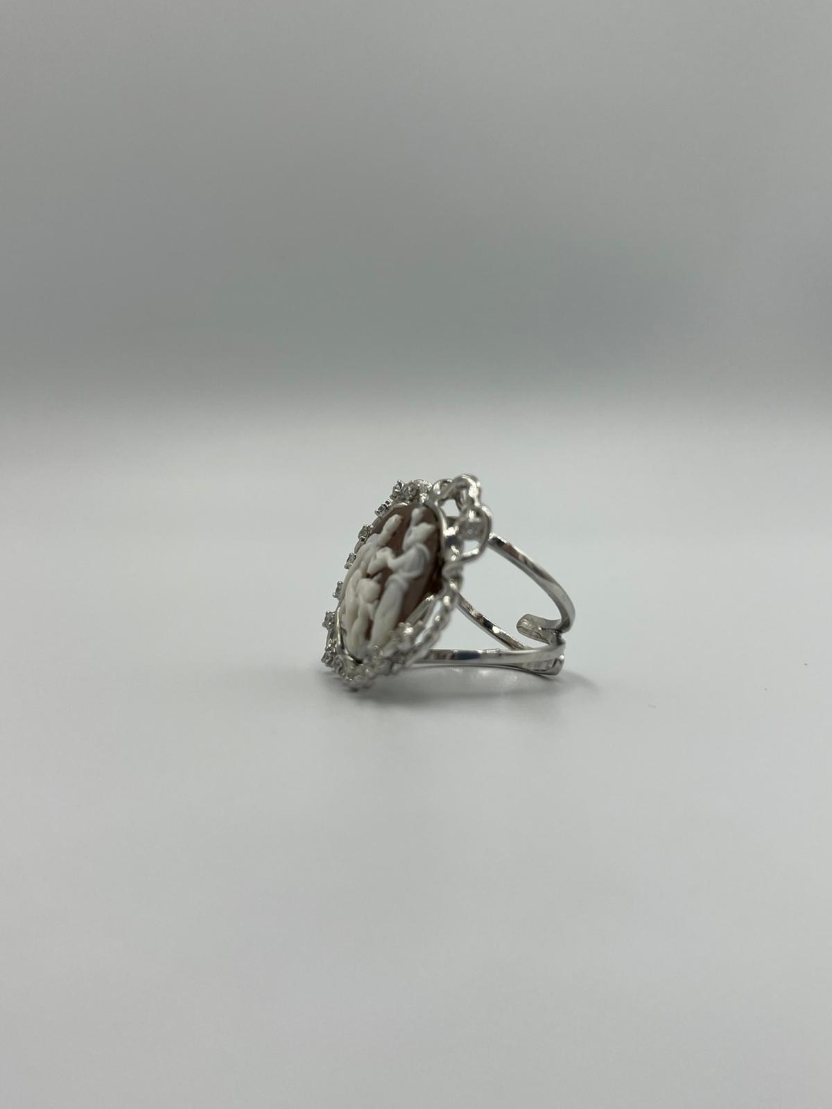 ANELLO CON CAMMEO"IL RIPOSO DI ERCOLE" IN ARGENTO925 con zirconi