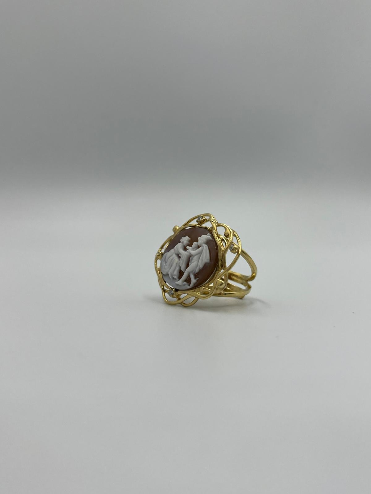 ANELLO CON CAMMEO "MERCURIO "IN ARGENTO DORATO con zirconi