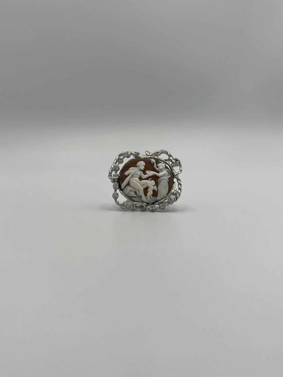 ANELLO CON CAMMEO"IL RIPOSO DI ERCOLE" IN ARGENTO925 con zirconi
