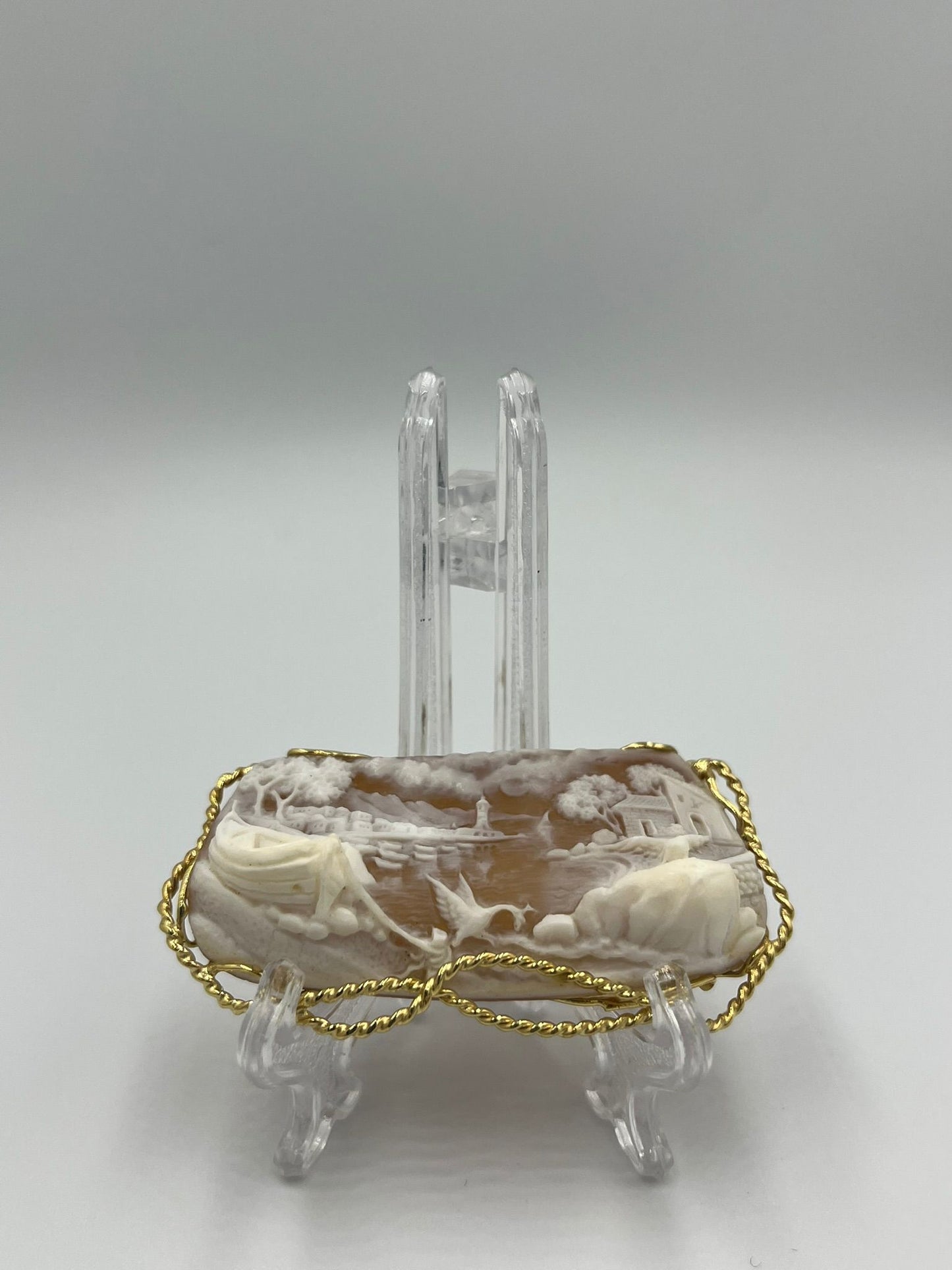CIONDOLO CAMMEO"PAESAGGIO MARINO " IN ARGENTO 925DORATO