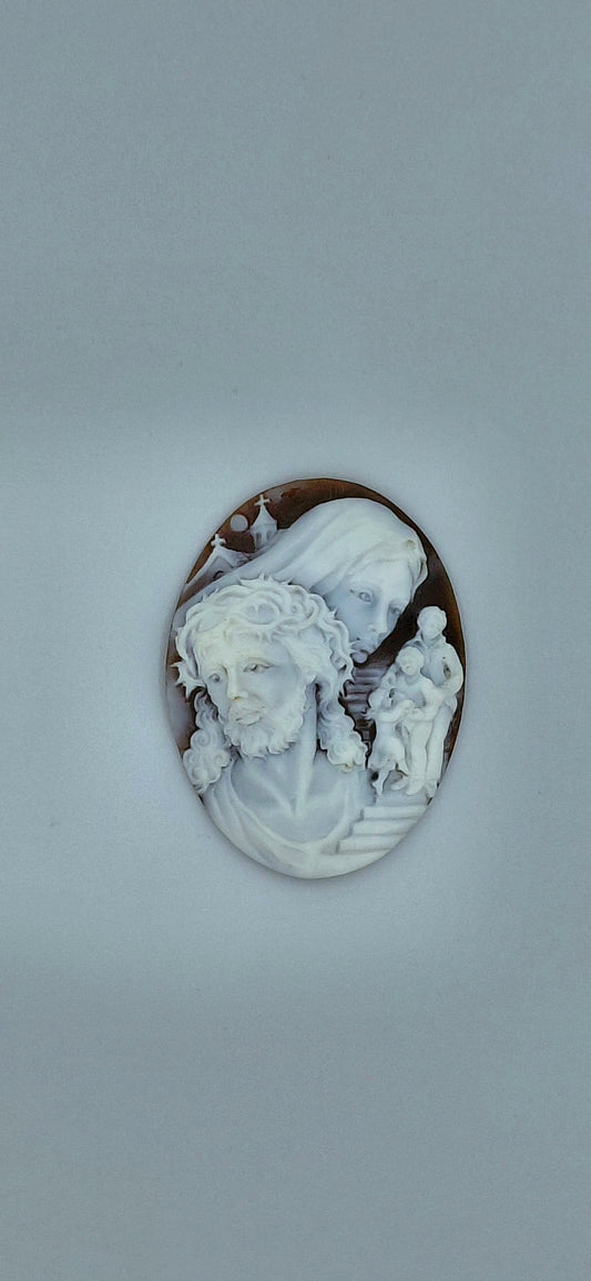 CAMMEO " GESU'MARIA -LA FAMIGLIA -" CONCHIGLIA SARDONICA