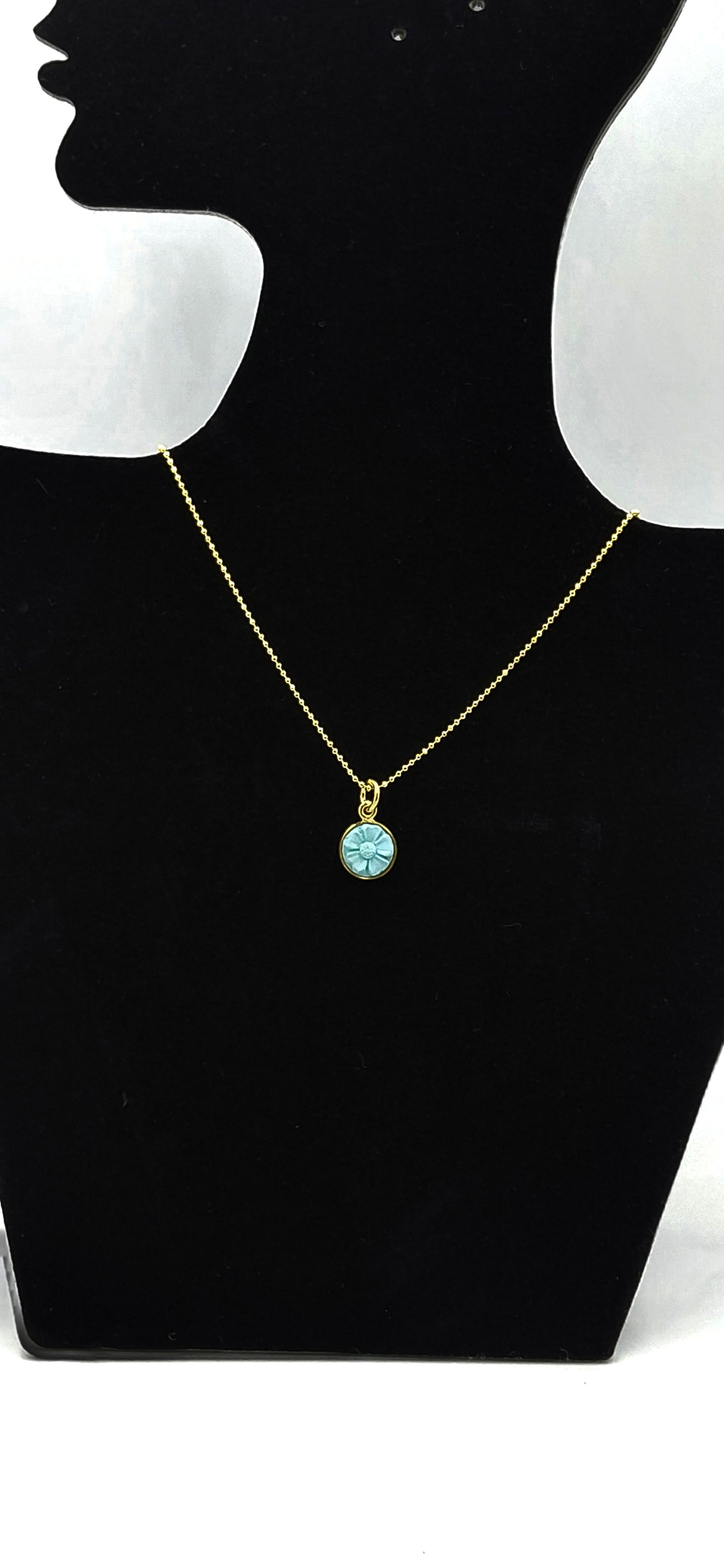 CIONDOLO CAMMEO "FIORE PASTA DI TURCHESE " IN ARGENTO 925 DORATO