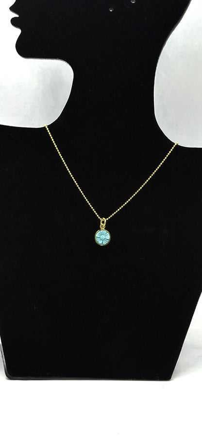 CIONDOLO CAMMEO "FIORE PASTA DI TURCHESE " IN ARGENTO 925 DORATO