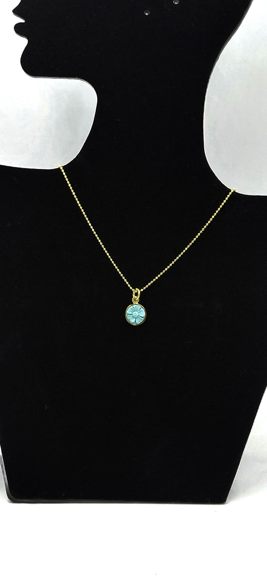 CIONDOLO CAMMEO "FIORE PASTA DI TURCHESE " IN ARGENTO 925 DORATO