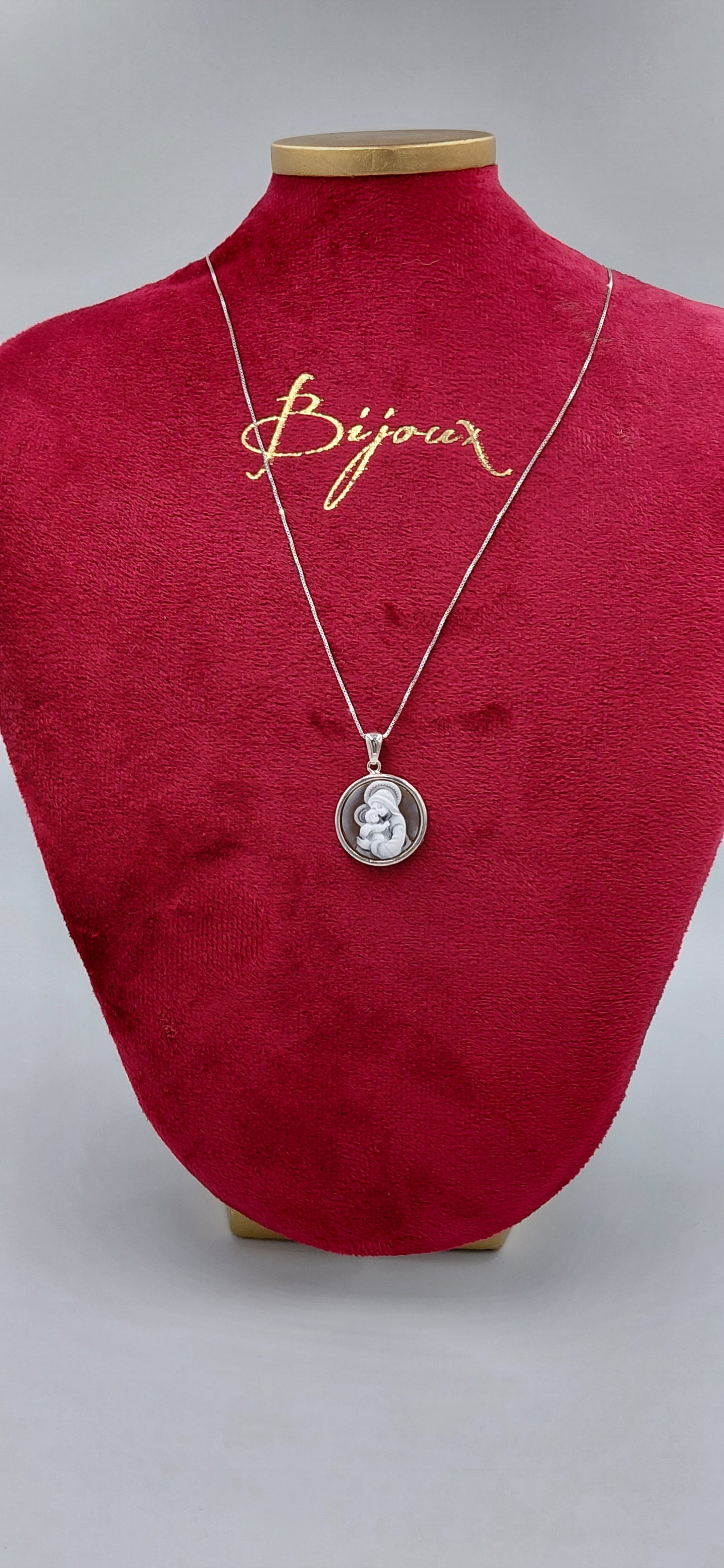CAMMEO CONCHIGLIA SARDONICA "MADONNA CON BAMBINO " IN ARGENTO 925