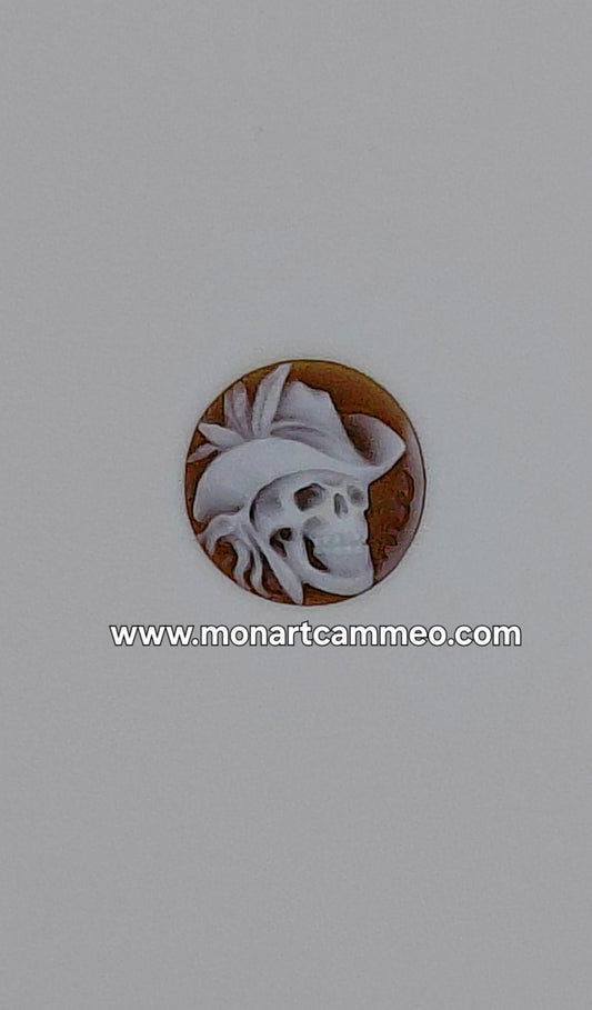 cammeo teschio cowboy conchiglia sardonica misura 18mm incastonata in metallo