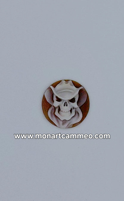 cammeo teschio cowboy con fular conchiglia sardonica misura 17,8 mm incastonata in metallo