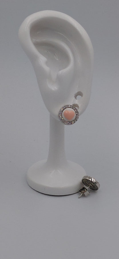 ORECCHINI IN ARGENTO 925 CON ZIRCONI E CUORE ROSA
