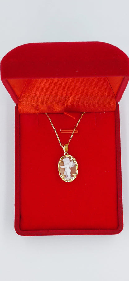 Ciondolo "Angioletto " cammeo 12 mm sardonico Argento 925 dorato