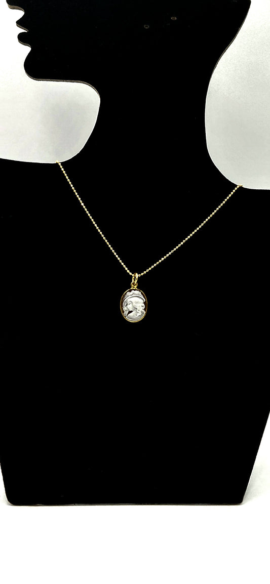 CIONDOLO " TESTA CLASICA"CAMMEO IN ARGENTO DORATO 925