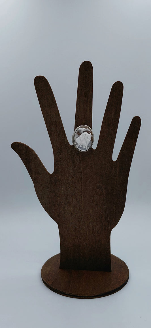 ANELLO "BISONTE CON AQUILA" IN ARGENTO CON CAMMEO OVALE