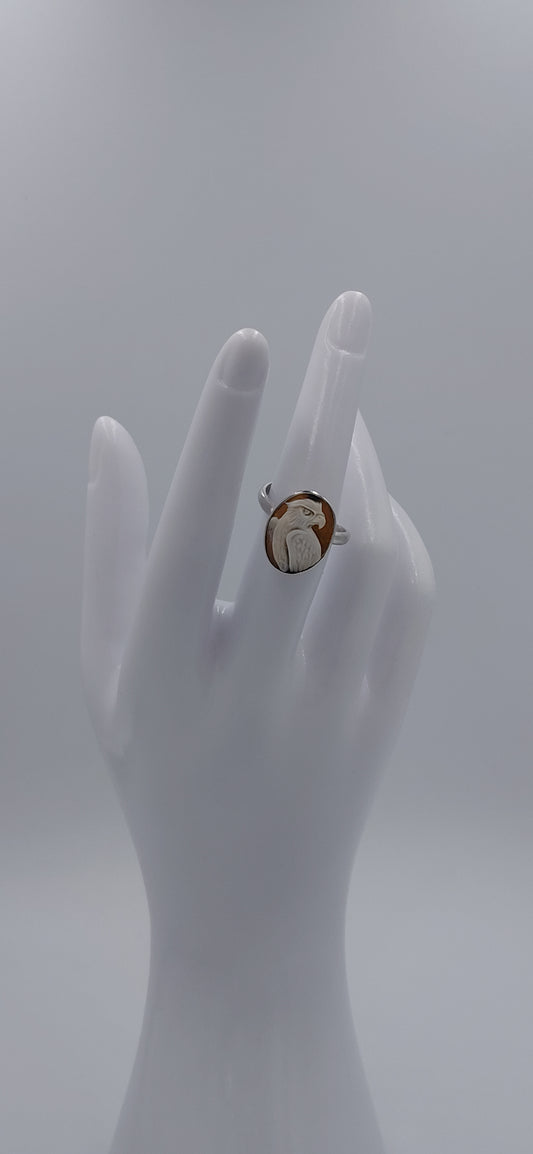 ANELLO " FALCO " IN ARGENTO CON CAMMEO  OVALE