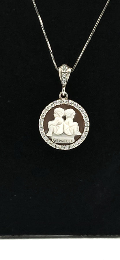CIONDOLO CAMMEO "segno zodiacale gemelli " IN ARGENTO   925