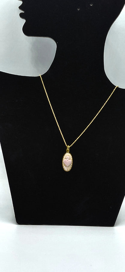 CIONDOLO CAMMEO"CUORE SACRO ROSA "IN ARGENTO 925 DORATO