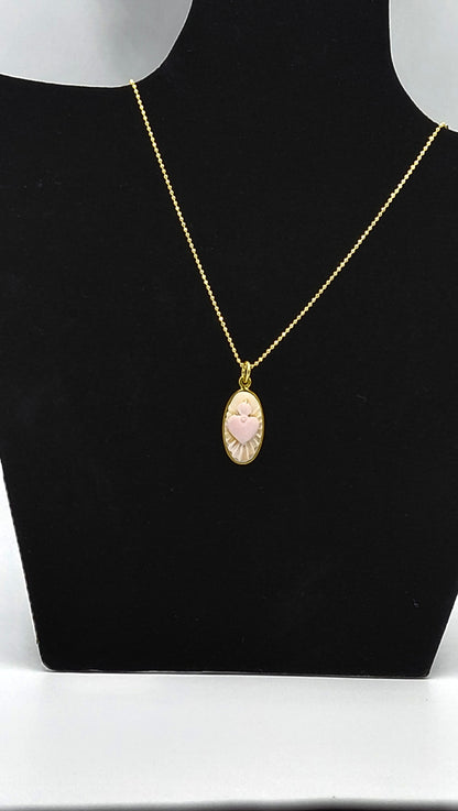CIONDOLO CAMMEO"CUORE SACRO ROSA "IN ARGENTO 925 DORATO