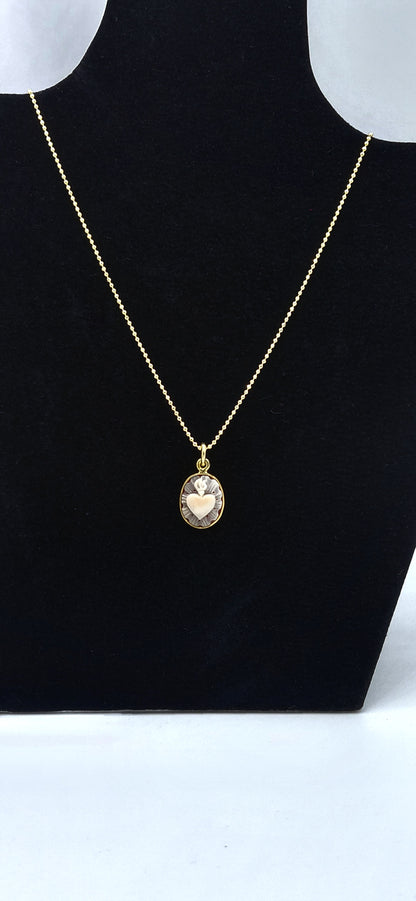 CIONDOLO CAMMEO "CUORE SACRO " 13 mm IN ARGENTO 925 DORATO