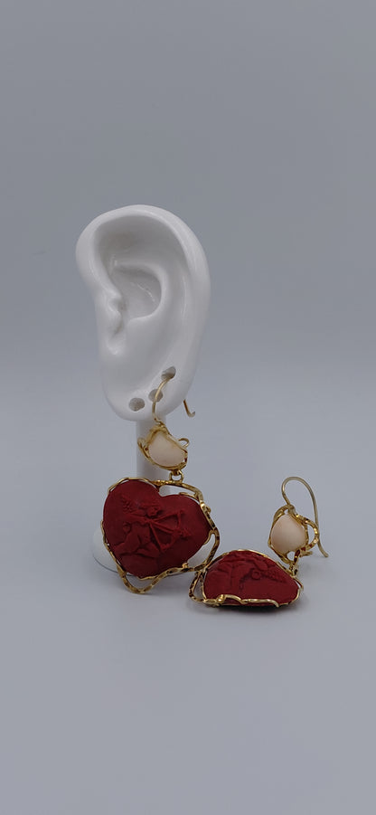 Orecchini  "cupido "pasta di corallo e corallo rosa