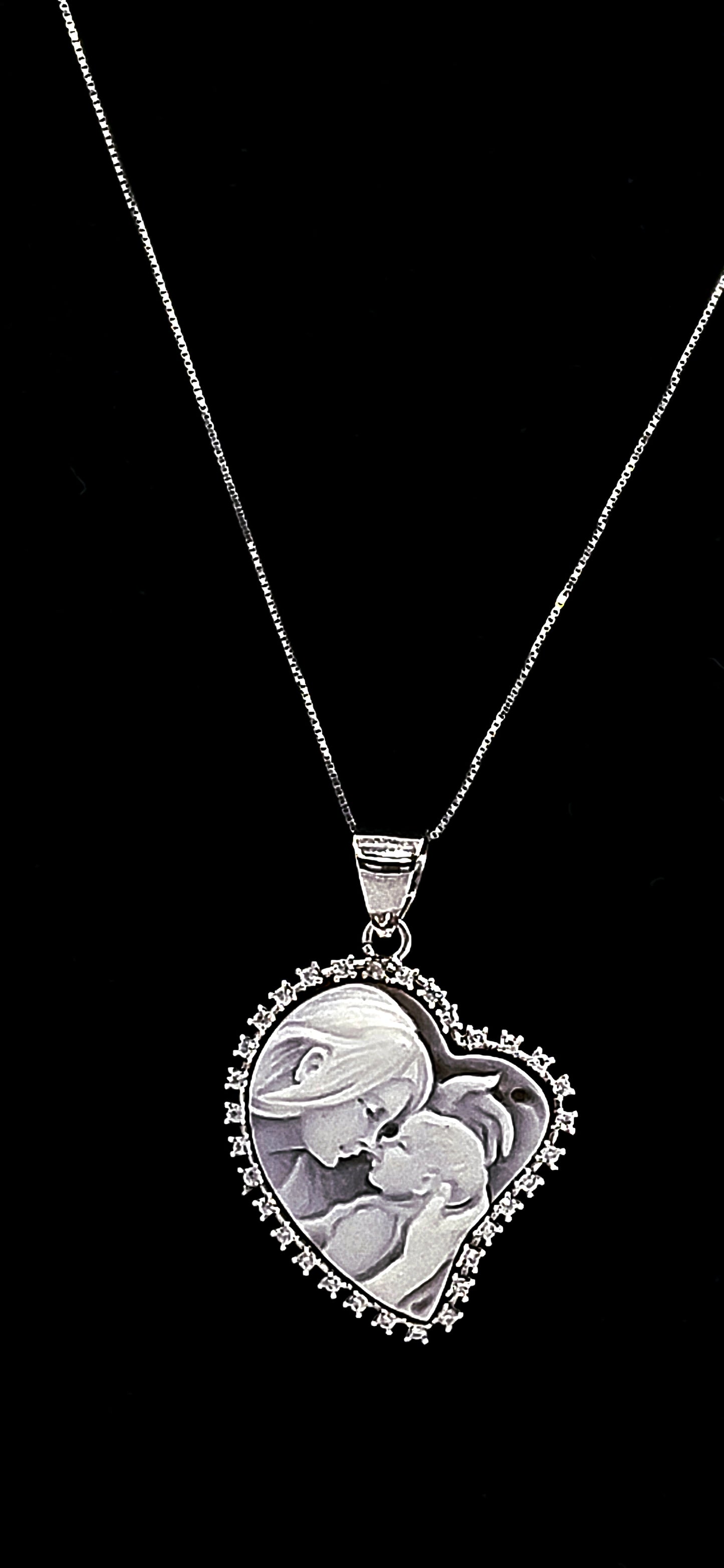 CIONDOLO "CUORE DI MAMMA" CAMMEO IN ARGENTO 925 CON ZIRCONI