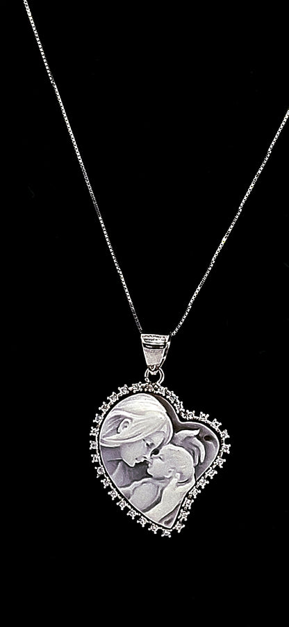 CIONDOLO "CUORE DI MAMMA" CAMMEO IN ARGENTO 925 CON ZIRCONI