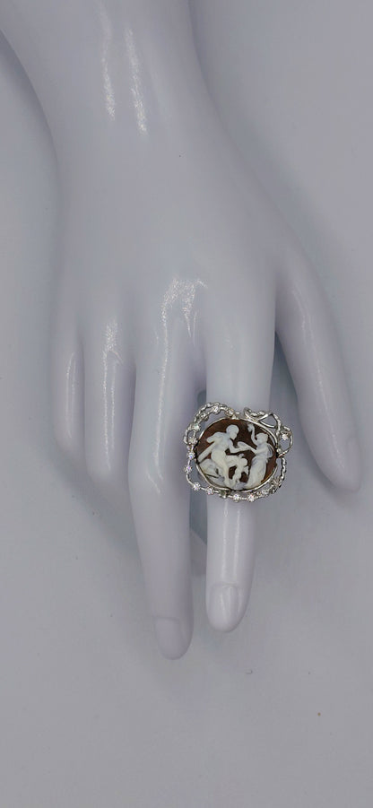 ANELLO  CON CAMMEO"IL RIPOSO DI ERCOLE" IN ARGENTO925 con zirconi