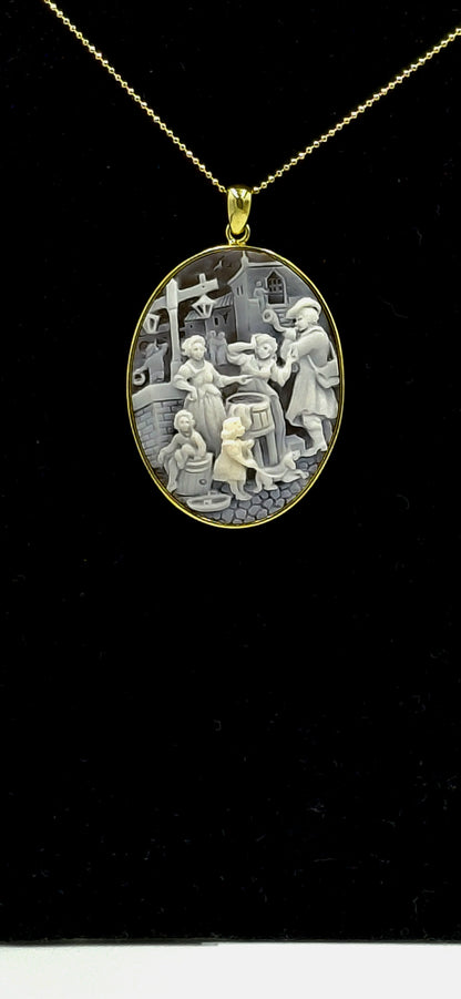CIONDOLO CAMMEO " SCENA CLASSICA  "IN ARGENTO 925 DORATO