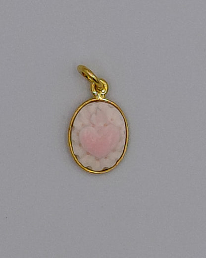 CIONDOLO CAMMEO "CUORE SACRO ROSA " 13MM IN ARGENTO DORATO