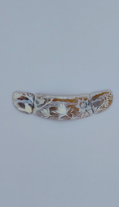 CAMMEO "FIORI E UCCELLI A TREI PEZZI PER COLLIER " CONCHIGLIA SARDONICA