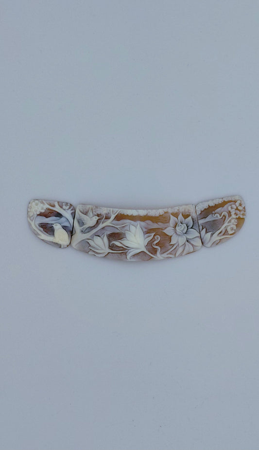 CAMMEO "FIORI E UCCELLI A TREI PEZZI PER COLLIER " CONCHIGLIA SARDONICA