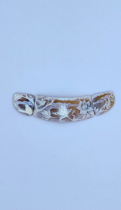 CAMMEO "FIORI E UCCELLI A TREI PEZZI PER COLLIER " CONCHIGLIA SARDONICA