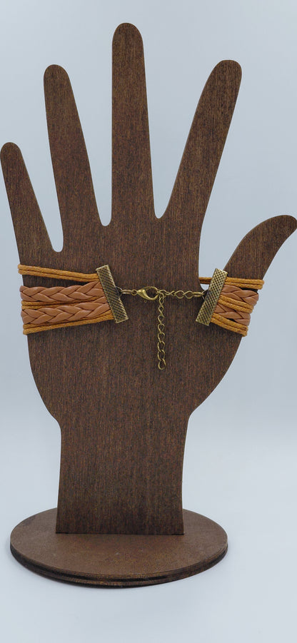 Braccialle in pelle sintetica con cammeo profilo donna 26 mm incastonato in metallo color bronzo