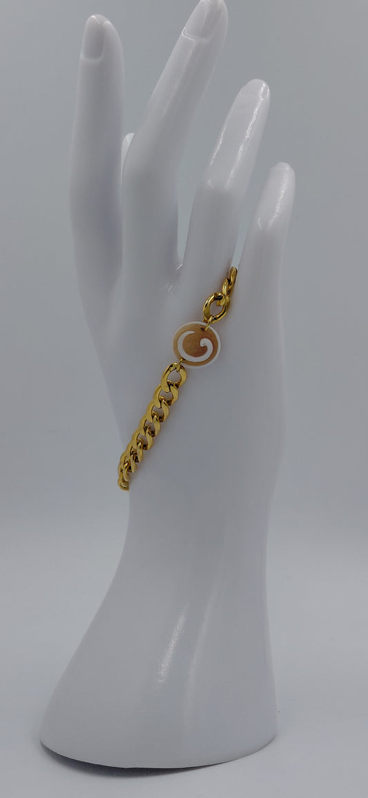 Bracciale metallo color oro con LETTERA cammeo 14 mm Lunghezza bracciale 21 cm