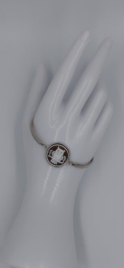 Bracciale metallo con cammeo Guffo 20 mm , circonferenza del bracciale 16 cm + 5cm