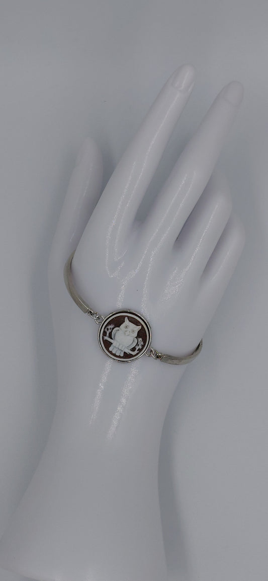Bracciale metallo con cammeo Guffo 20 mm , circonferenza del bracciale 16 cm + 5cm