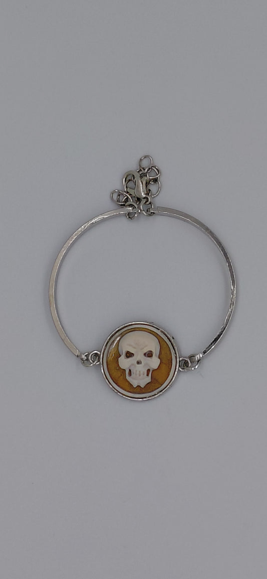 Bracciale metallo con cammeo Teschio 20 mm , circonferenza del bracciale 16 cm + 5cm
