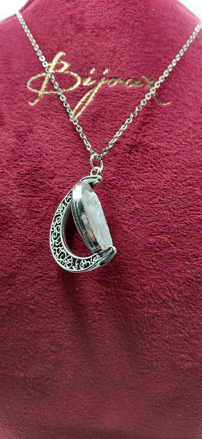 Cammeo Paesaggio conchiglia sardonica incisa a mano incastonata in metallo