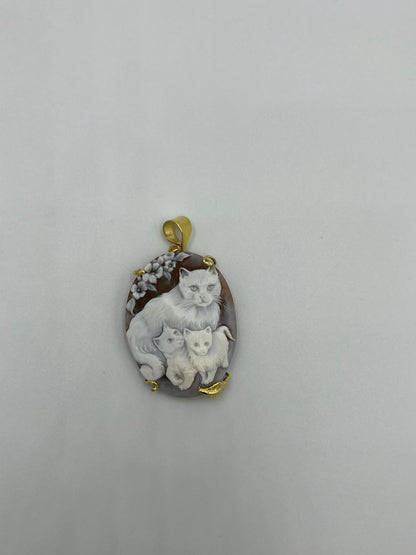 CIONDIOLO CAMMEO" GATTO " IN ARGENTO DORATO