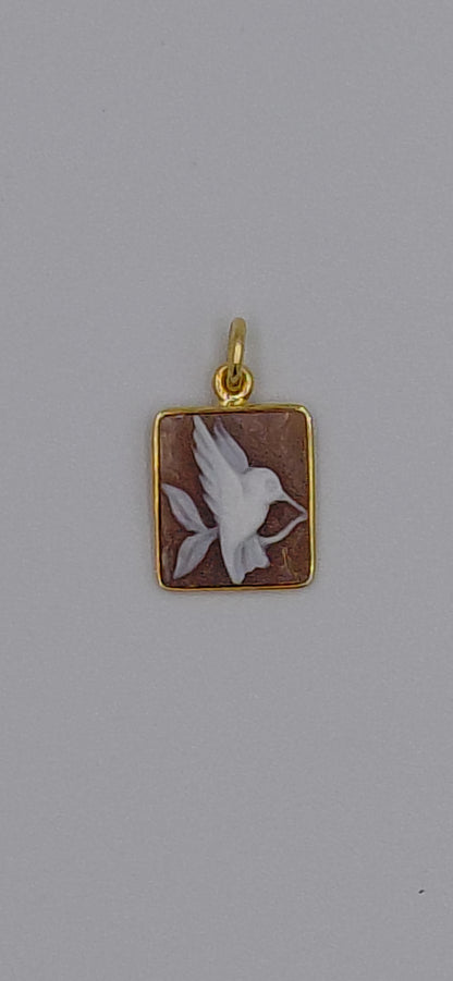 CIONDOLO CAMMEO " COLIBRI " IN ARGENTO 925 DORATO