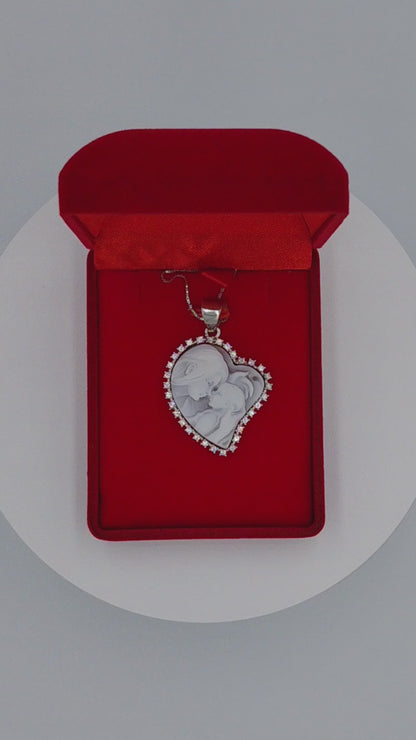 CIONDOLO "CUORE DI MAMMA" CAMMEO IN ARGENTO 925 CON ZIRCONI